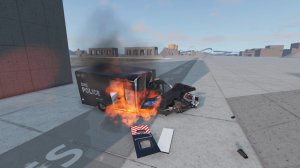 Полицейские фургоны и внедорожники на трамплине, игра BeamNG.drive