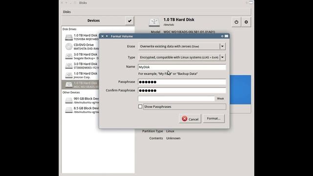 Создание зашифрованного диска LUKS+ext4