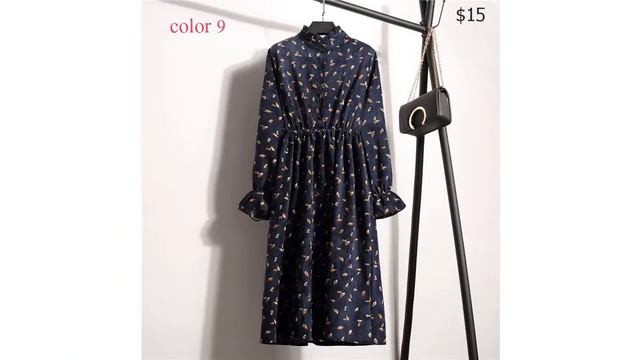 Одежда с AliExpress. Вельветовое платье с воротником стойкой и цветочным рисунком. смотреть онлайн