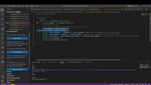Use logical operators and boolean variables in a java problem (problem1:Groundhogs at a party) смотреть онлайн
