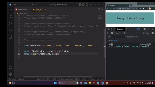 Array Destructuring  in Hindi : JavaScript ES6 tutorial for beginner  #javascript