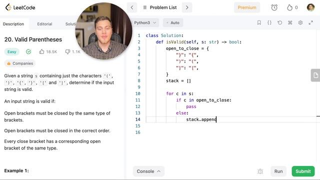 Valid Parentheses | Решение на Python | LeetCode 20 смотреть онлайн