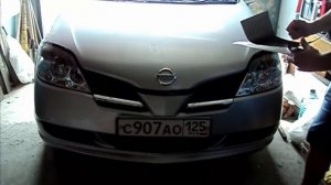 Установка ресничек на фары автомобиля Ниссан Примера Р12
