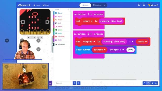 MakeCode for micro:bit - Stopwatch progress смотреть онлайн