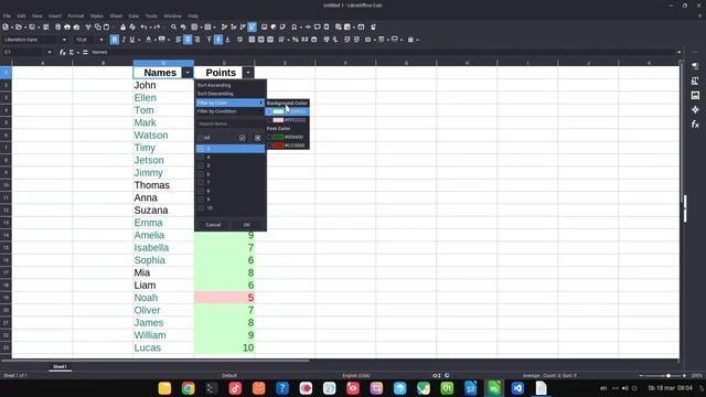 How to filter by color in LibreOffice Calc