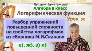 Упражнения е-и повышенной сложности на свойства логарифмов из сборника М.И.Сканави. Алгебра 11 класс