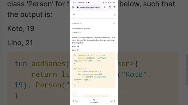 Intershala Android Application Development module 2 test Solution World of Kotlin.