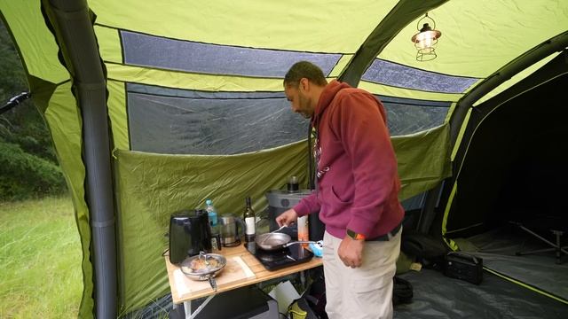 CAMPING in the RAIN - HUGE Air Tent - Dog