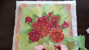 Картина из лоскутов ткани.Текстильный квилт.Арт полотно из ткани. Пэчворк из лоскутов и красок.