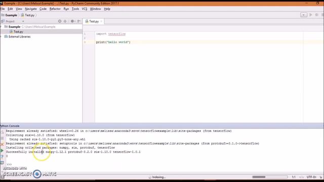 Python: Tensorflow on Windows 10 in PyCharm