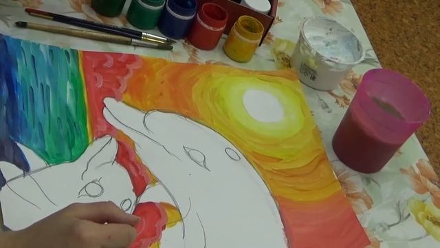 рисуем дельфина, как нарисовать дельфина, дельфин красками смотреть онлайн