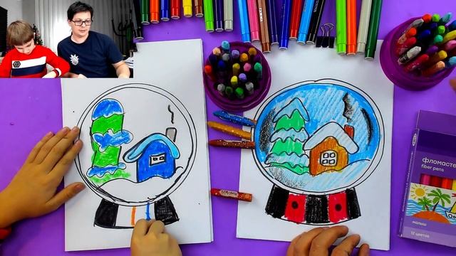 Стеклянный шар рисуем на Рождество с Дамиром - уроки рисования для детей от РыбаКит смотреть онлайн