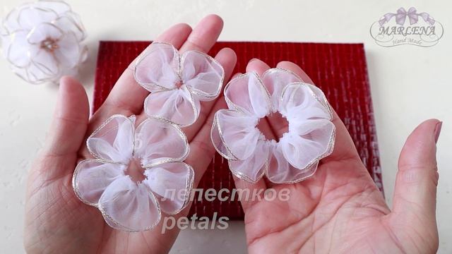 Простые цветы из органзы. Школьные бантики. Organza Bows DIY