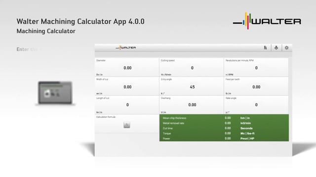 Walter Machining Calculator App inch vers. (iOS, Android, Windows, online) смотреть онлайн