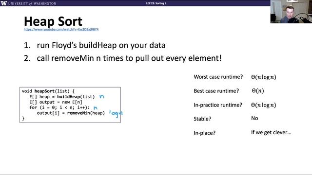 CSE 373 20au, Lesson 23 Video 3: Heap Sort смотреть онлайн
