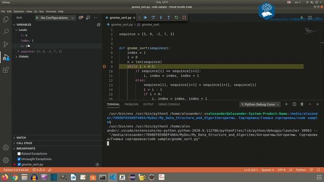 Алгоритмы. Гномья сортировка. Реализация на Python и Java.