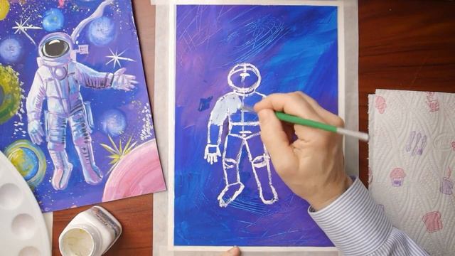 КОСМОНАВТ//Как нарисовать//Гуашь смотреть онлайн