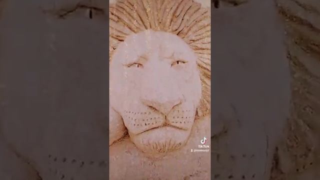 Sand sculpture lion. on the beach in Burgas with Remy and Paul Hoggard of sandartist.com