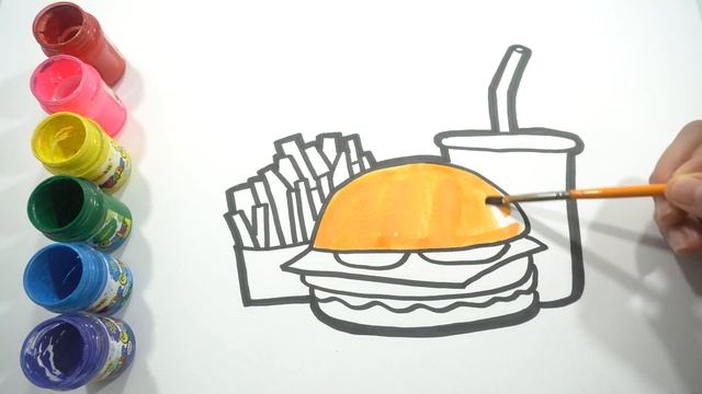 Как нарисовать ФАСТФУД / мультик раскраска ФАСТФУД для детей / Раскраски малышам смотреть онлайн