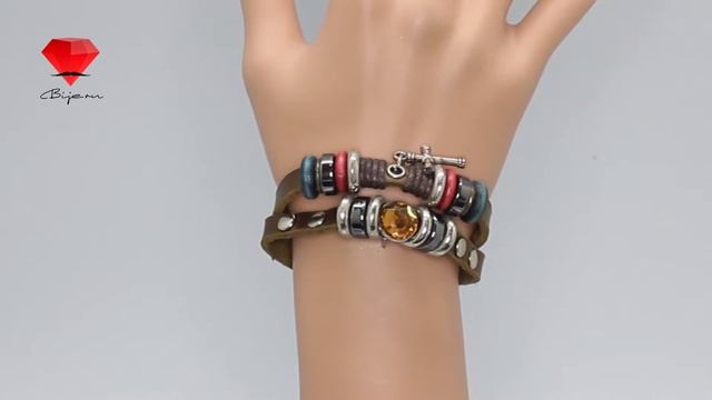 Bije.ru: Кожаный браслет с фианитами Cahaya (Кайя)