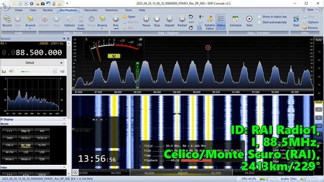 29.06.2023 10:56UTC, [Es], RAI Radio1, Италия, 88.5МГц, 2413км