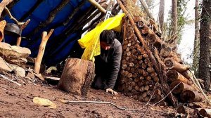 7 Days SOLO CAMPING In HEAVY RAIN, THUNDER - Building Warm BUSHCRAFT SHELTER - SURVIVAL Skills
