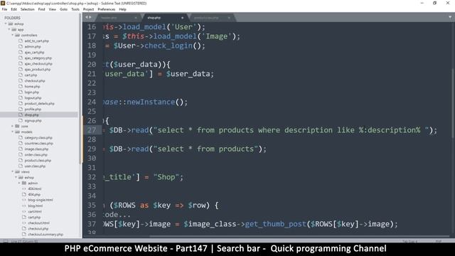#147 PHP Ecommerce website development | Search bar | MVC OOP - Quick programming