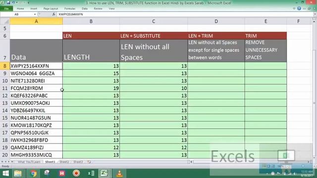 Excel in Hindi- How to use LEN, TRIM, SUBSTITUTE Formula in Excel смотреть онлайн