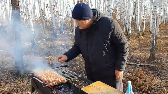 Шашлык из говядины жарим на берёзовых дровах смотреть онлайн