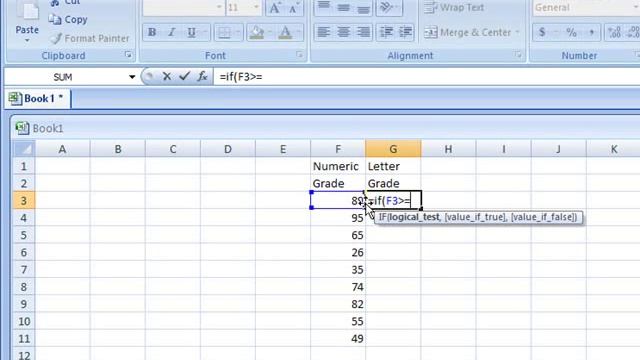 Using nestedif to calculate the Letter Equivalent of numeric grades in Excel 2007 смотреть онлайн