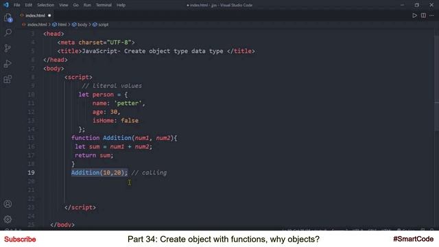 Create object type with functions | Part 34  | JavaScript | #SmartCode