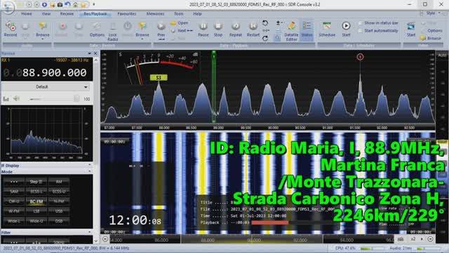 01.07.2023 08:59UTC, [Es], Radio Maria, Италия, 88.9МГц, 2246км