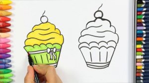 Как рисовать кекс-  кекс раскраска - Как покрасить кекс - Как рисовать и цвет