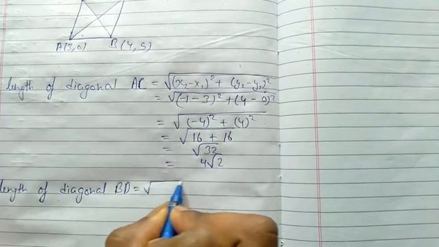 Find the area of a rhombus if its vertices are (3,0), (4,5), (-1,4) and (-2,-1) taken in order. смотреть онлайн