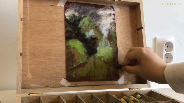 ?Не спеша делаю лесную зарисовку по мотивам Писсарро?Сухая пастель на наждачной бумаге?Pastel