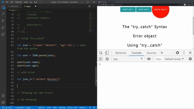 JavaScript try…catch error handling