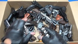 Box of Guns Toys ! Butterfly Knife, Military,Police,Cowboy Gun Toys !