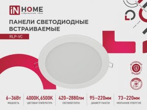 Панели светодиодные встраиваемые круглые RLP-VC IN HOME