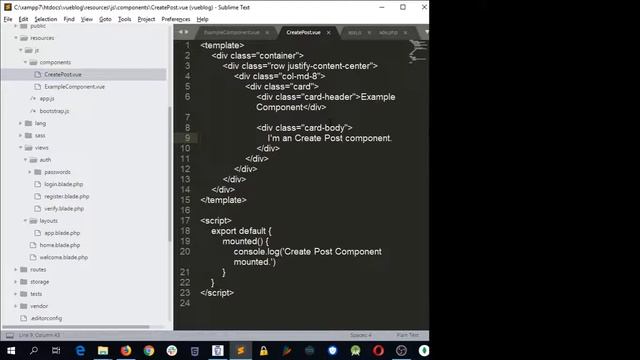 Laravel Vuejs Simple Blog Application Bangla Tutorial Part 4 Vuejs Create Post Component Setup