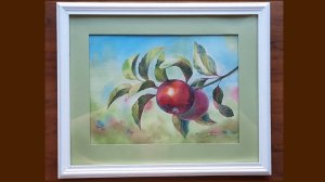 Картина акварелью "Дачные яблоки"