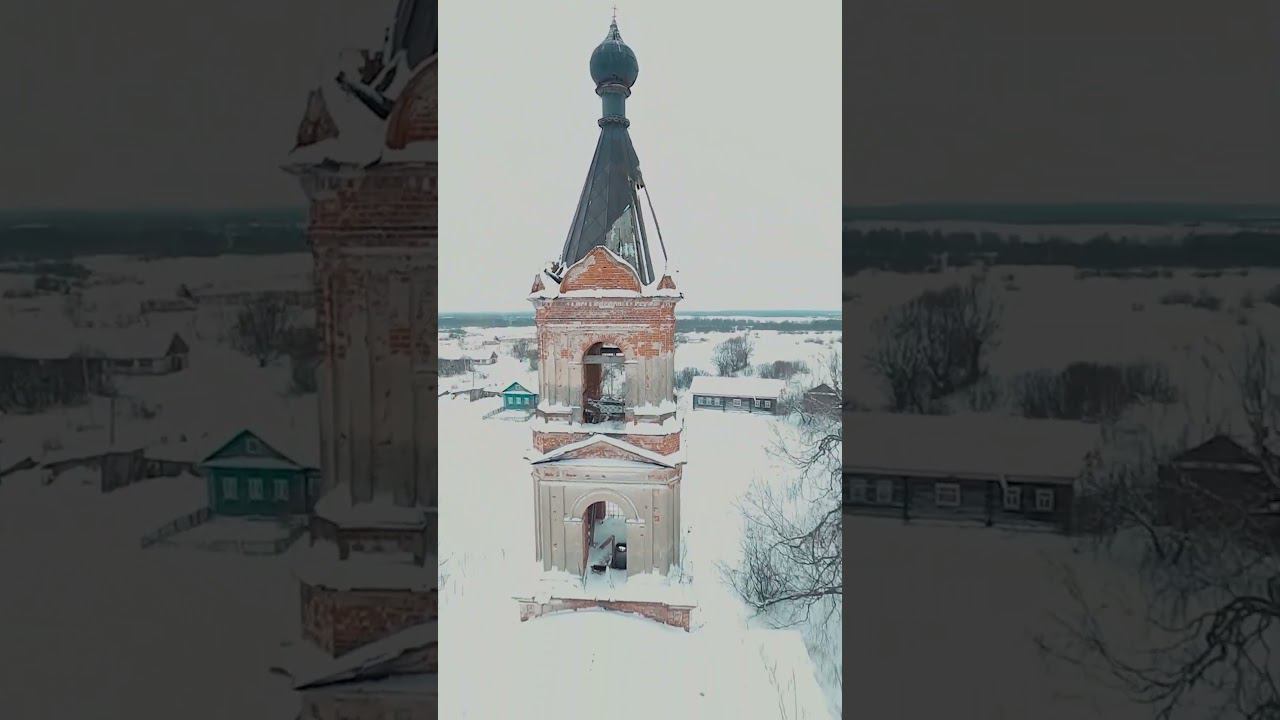 старая разрушенная Церковь с дрона коптера, кино кадры