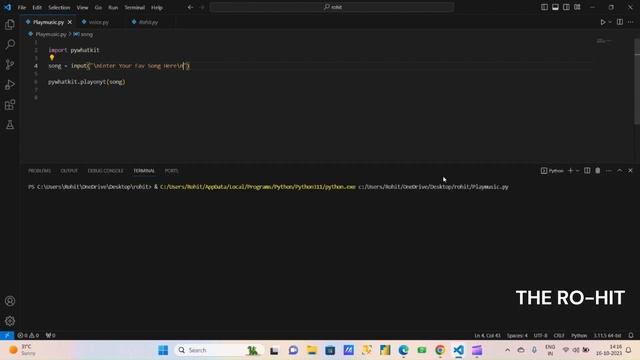 Create your online music player using python | Pywhatkit tutorial | Vscode | Python Tutorial | YT |