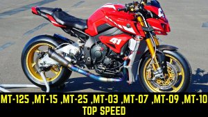 ? Yamaha MT-125 ,MT15 ,MT25 ,MT03 ,MT07 ,MT09 ,MT10 - Максимальная Скорость МТ-Серии 2021 ?!