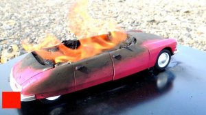 Toy Car Crash - Burning Toy Cars - Citroen DS 19 - The Car is on FIRE