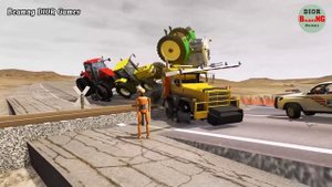 Double Flatbed Trailer Truck vs speed bumps|Busses vs speed bumps|Beamng Drive|477