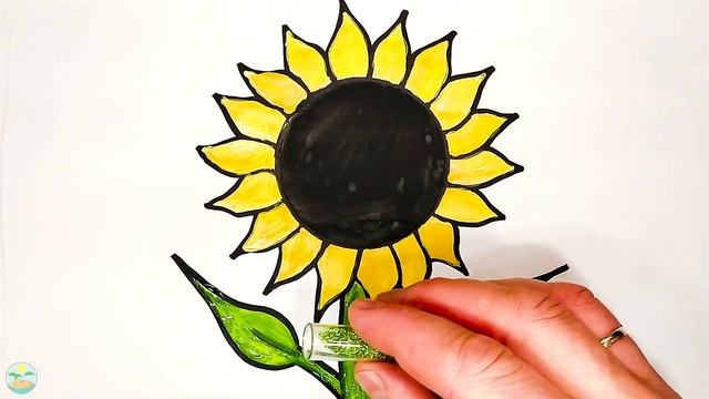 Как нарисовать Подсолнух блёстками/Раскраска подсолнух/Учимся рисовать глиттером/Раскраски малышам. смотреть онлайн