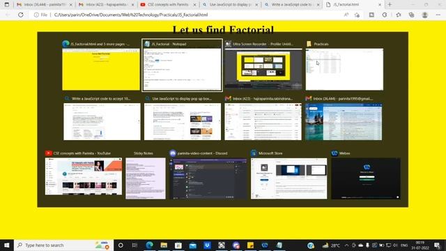 Factorial of a number in Javascript | Write a Program in JavaScript and HTML to find the Factorial