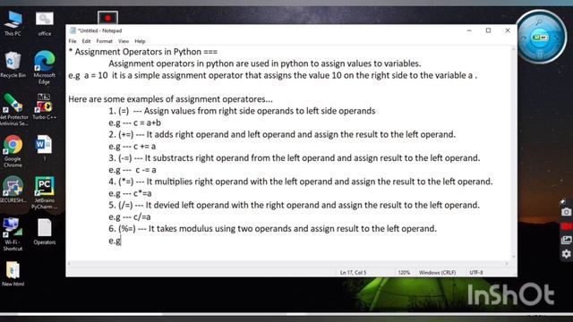 #5.. Python Operators:- Assignment operator