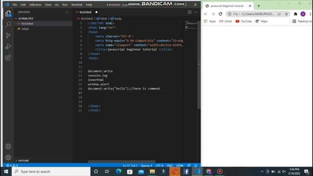 Javascript variable syntax and console log | document.write-javascript a to z beginners to advanced