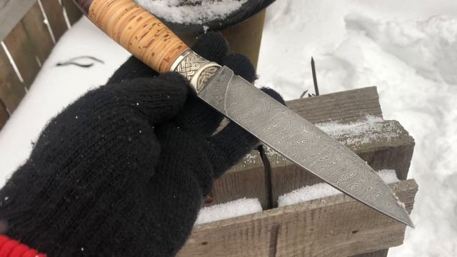 Нож "Акула", сталь дамаск, рукоять береста смотреть онлайн